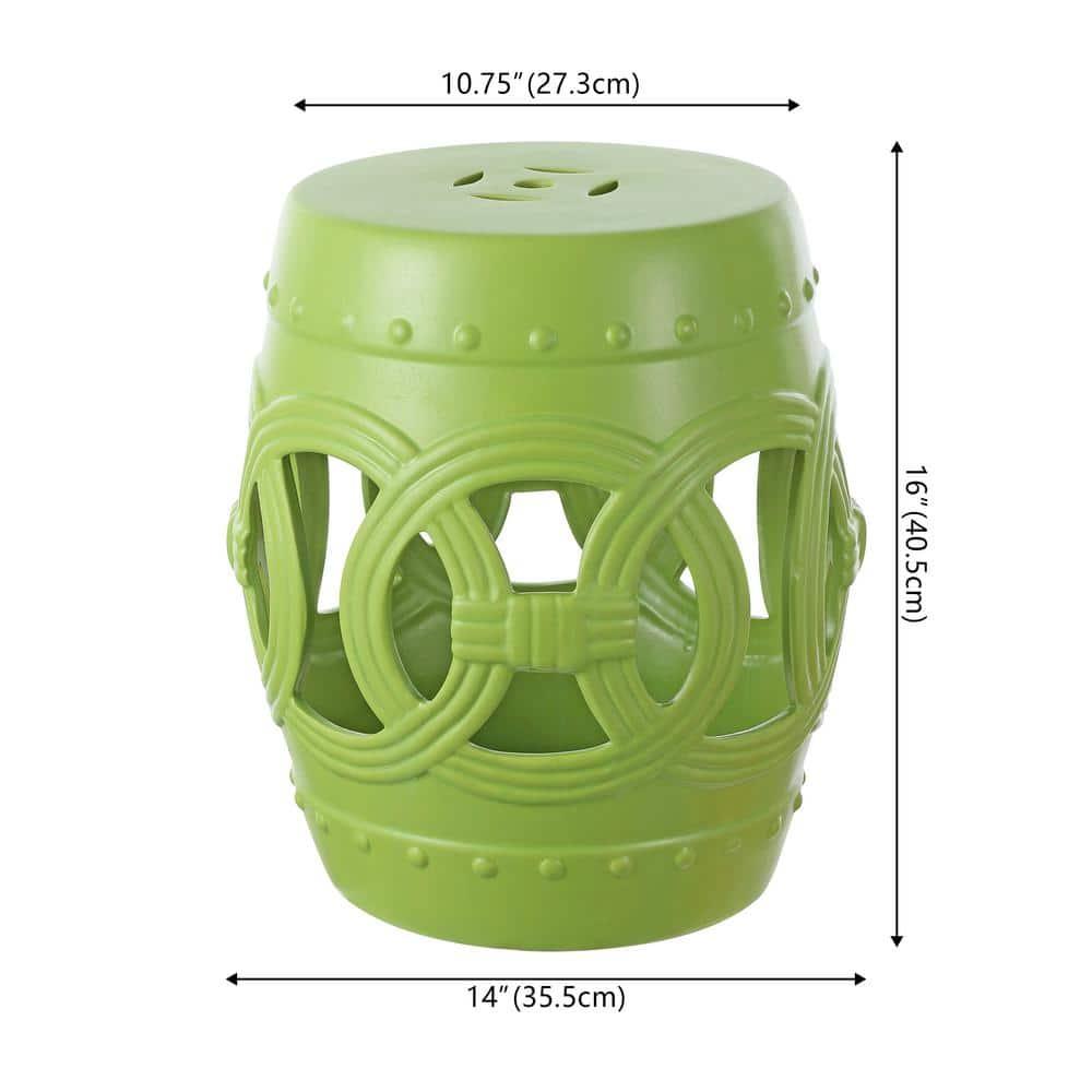 JONATHAN Y Lucky Coins 16" Chinese Ceramic Drum Garden Stool, Matte Green