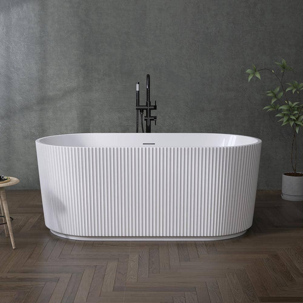 ZEAFIVE WZ48-GW59-R 59" X 30" Freestanding Corner Soaking Acrylic Bathtub