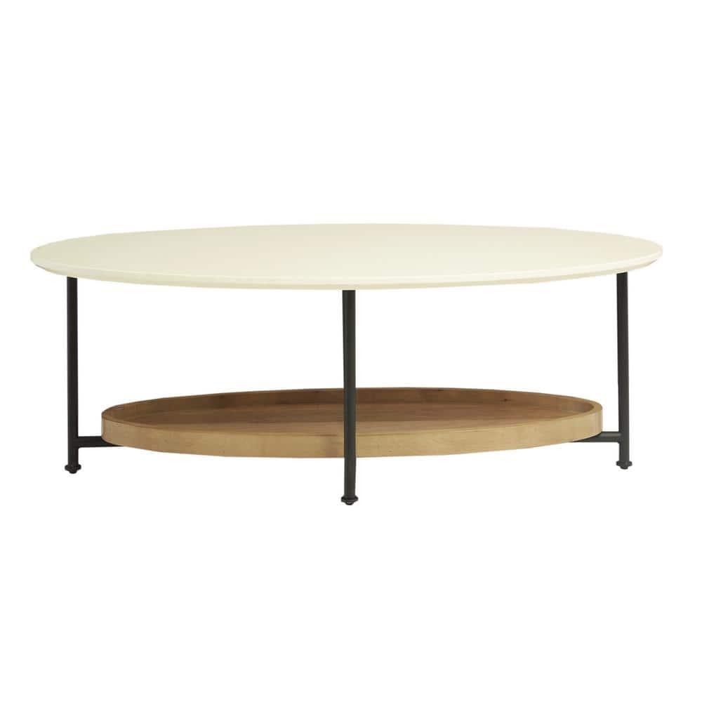 Blandford Coffee Table White/Natural - Madison Park: Metallic Finish, Open Shelf, Oval Shape for Living Room