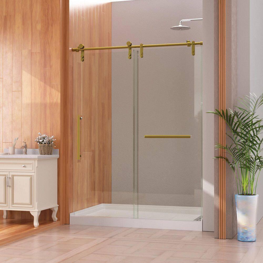 Gotland Frameless Shower Door 56-60" W × 76" H, Sliding Shower Doors with Stainless Steel Handle, Glass Shower Door with 5/16" Clear Tempered Glass