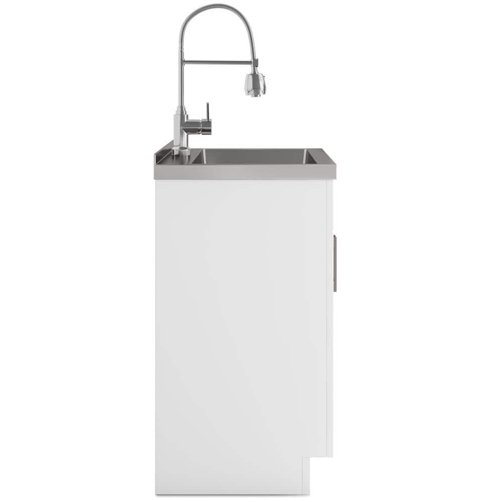 Simpli Home AXCLDYHEN28-SS Hennessy  All-in-One 28-inch Utility Sink & Cabinet in Pure White