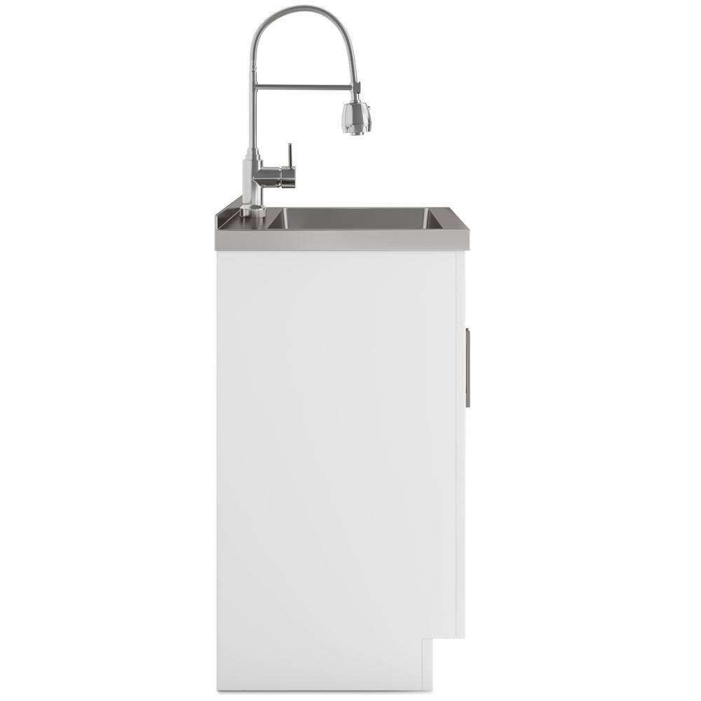 Simpli Home AXCLDYHEN28-SS Hennessy  All-in-One 28-inch Utility Sink & Cabinet in Pure White