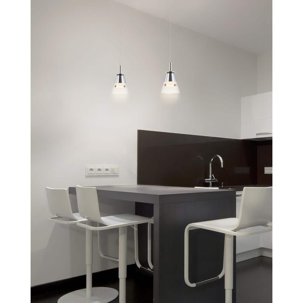 JONATHAN  Y Alain 5" Adjustable Cascading Metal Integrated Cluster Glam Chrome/White Transitional Cone Integrated LED Mini Hanging Pendant light