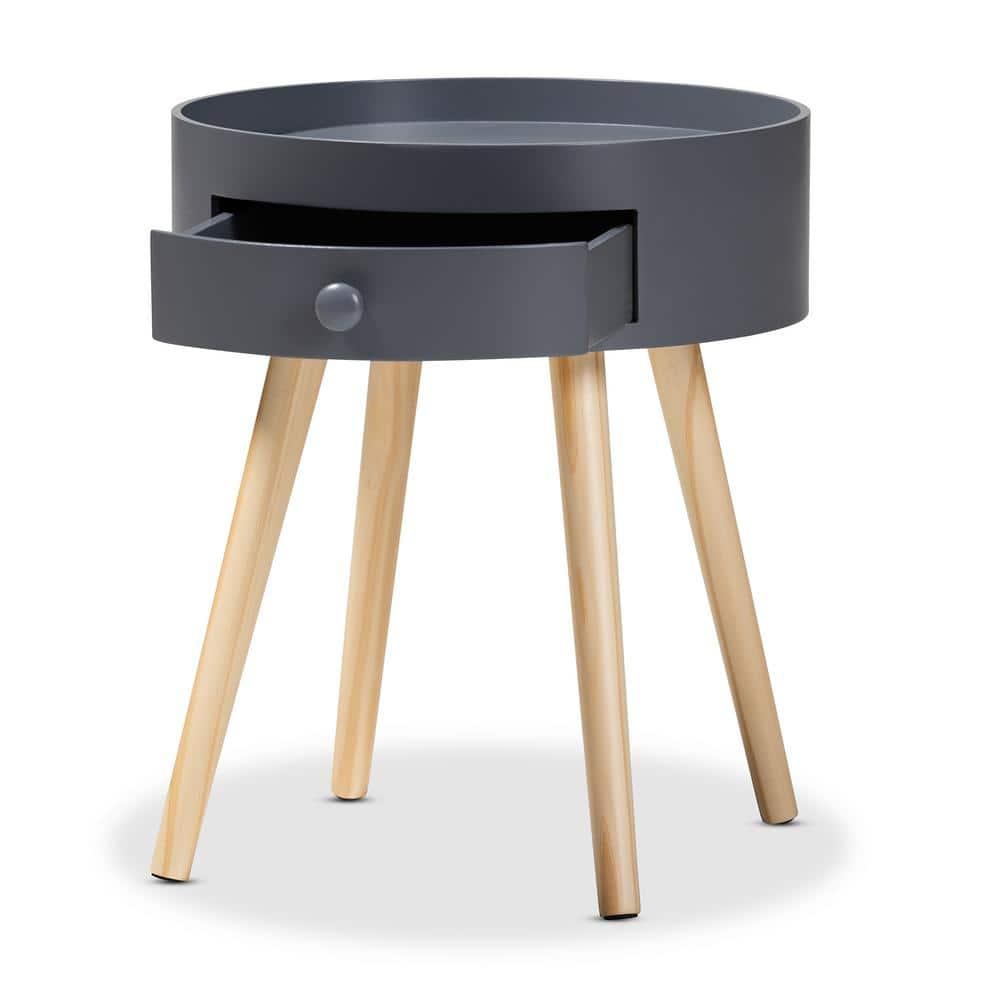 1 Drawer Jessen Wood Nightstand Gray - Baxton Studio: Bedside Table with Storage, Angled Legs