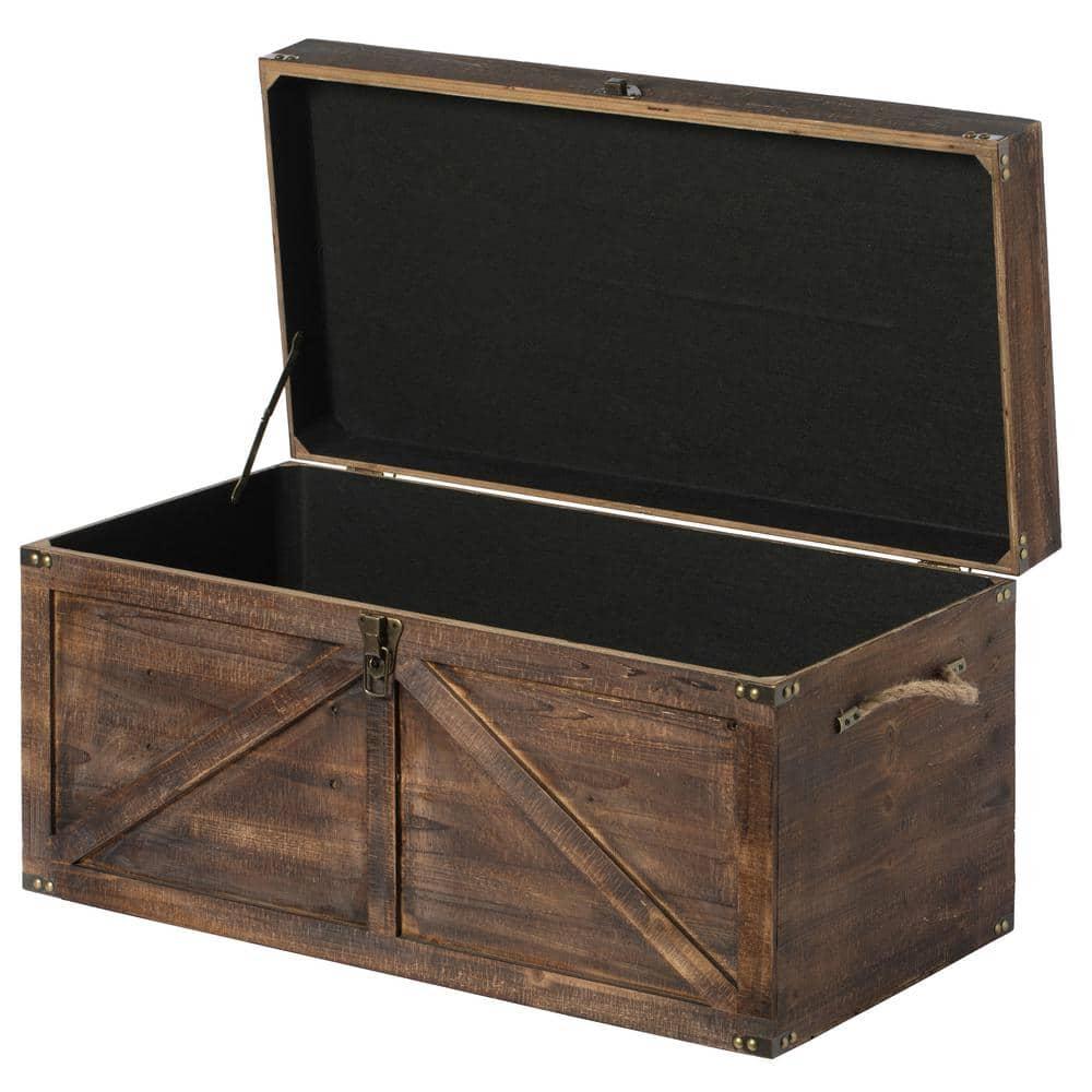 Vintiquewise Vintiquewise Brown Large Wooden Lockable Trunk Farmhouse Style Rustic Design Lined Storage Chest with Rope Handles
