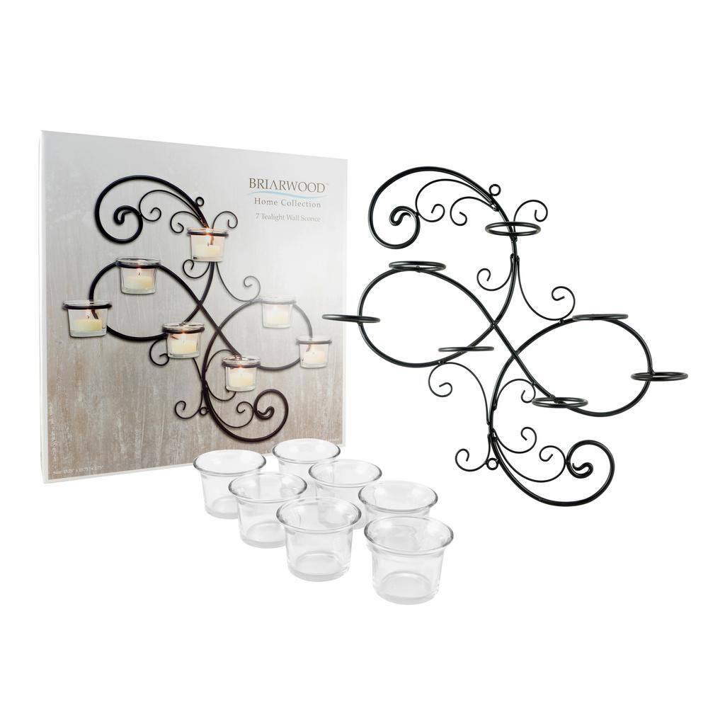 Modern Decorative Ivy Tea Light Candle Holder - Stonebriar Collection: Elegant Wall Sconce, 7 Glass Hurricanes