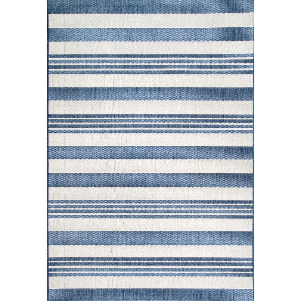 Nuloom Robin Striped 10x14 Indoor/Outdoor Area Rug for Living Room Patio Deck Front Porch Kitchen, Blue/Ivory