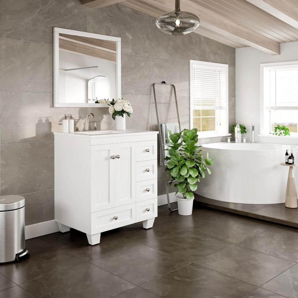 Eviva Happy 28"W x 18"D White Bathroom Vanity with White Carrara Quartz Vanity Top and Rectangular Undermount Sink