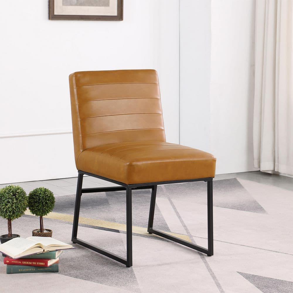 Channeled Metal Dining Chair Carmel Faux Leather - HomePop: Modern Upholstered, Spot Clean, 250lb Capacity