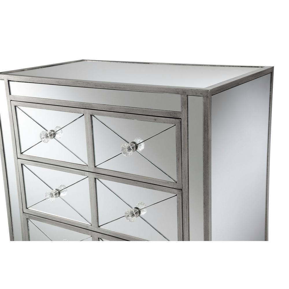 Convenience Concepts Gold Coast BettyB Mirrored 3 Drawer End Table, Antique Silver/Mirror