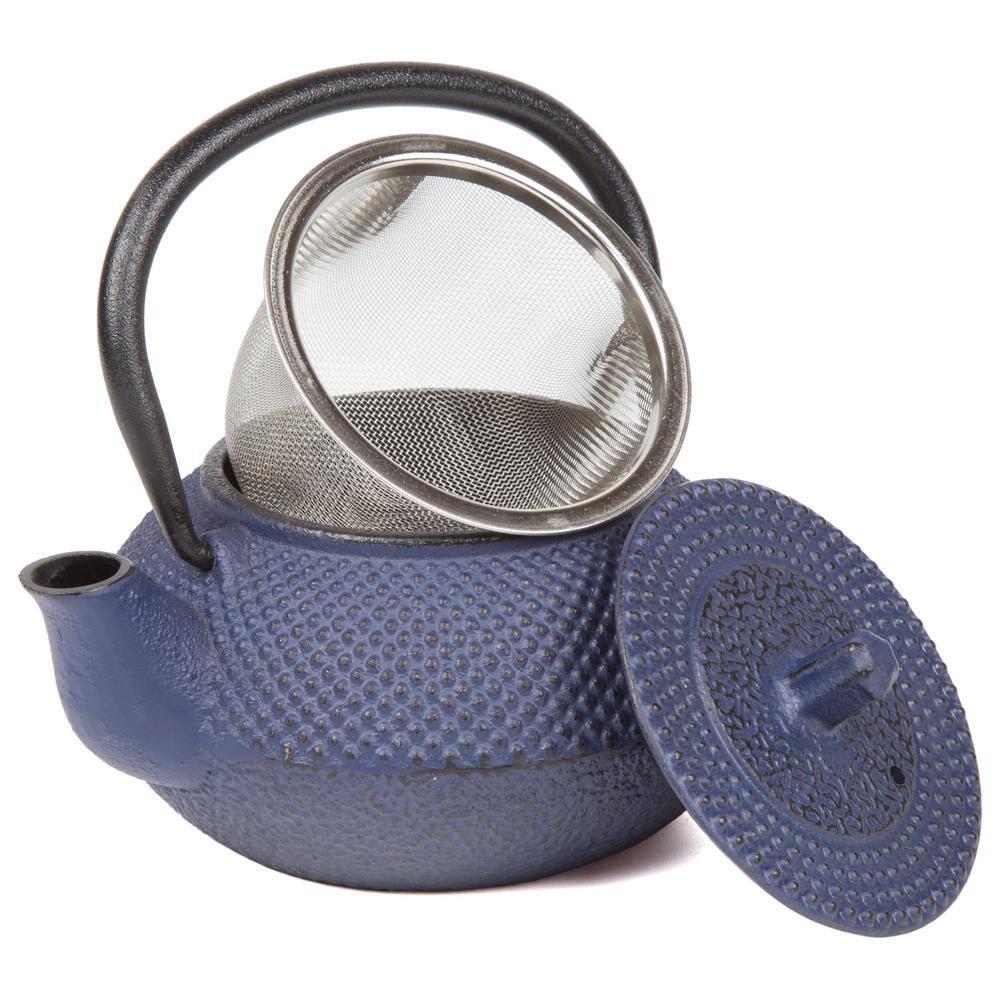 Creative Home Kyusu 10 Oz Blue Cast Iron Teapot with Removable Infuser