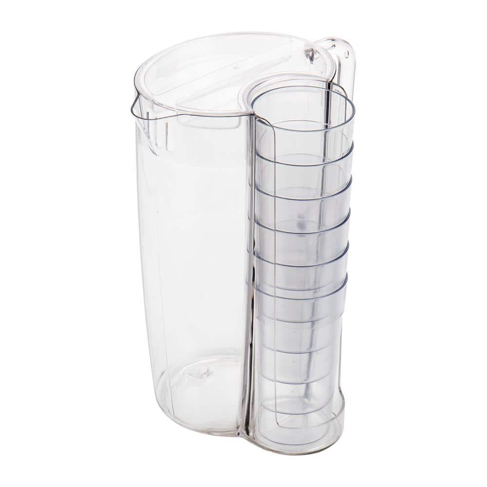 Mind Reader Pitcher and Cup Set, 8 Cups, Drink Pitcher with Lid, Glass Storage, Serving Set, 6.5"L x 6.5"W x 10.5"H, Clear