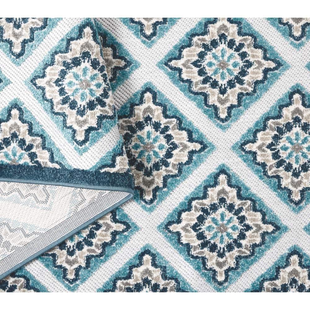 TOWN & COUNTRY EVERYDAY Brooks Retro Geo Outdoor Rug Blue Multi