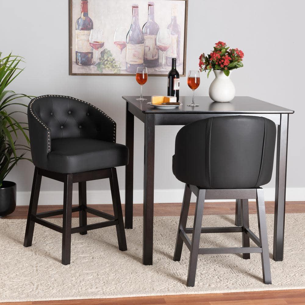 2pc Theron Faux Leather & Wood Swivel Counter Height Barstool Set with Nailhead Trim - Baxton Studio