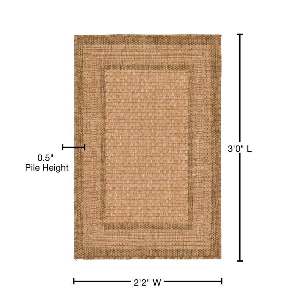 Unique Loom 2' 2 x 3' 0 Tan Outdoor Border Multi Border Area Rug