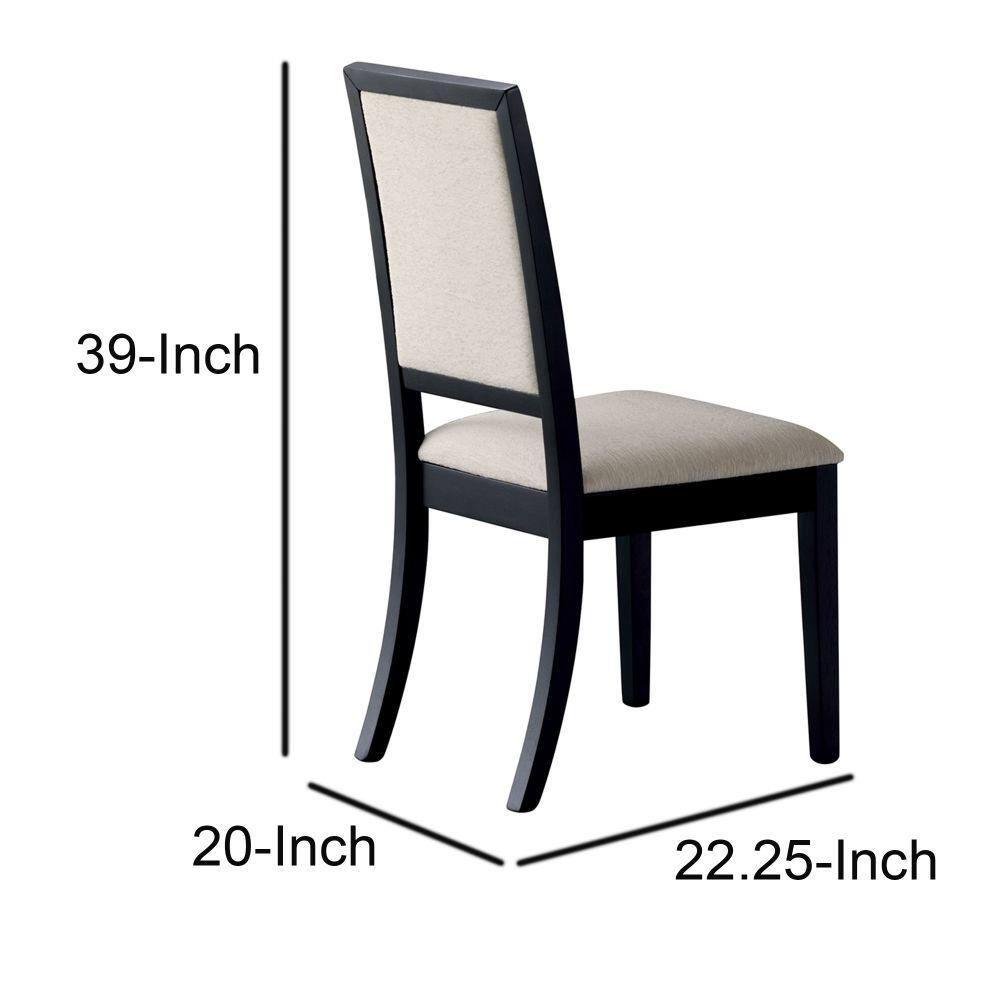 Benzara Wooden Dining Side Chair With Cream Upholstered seat And Back, Black, Set of 2