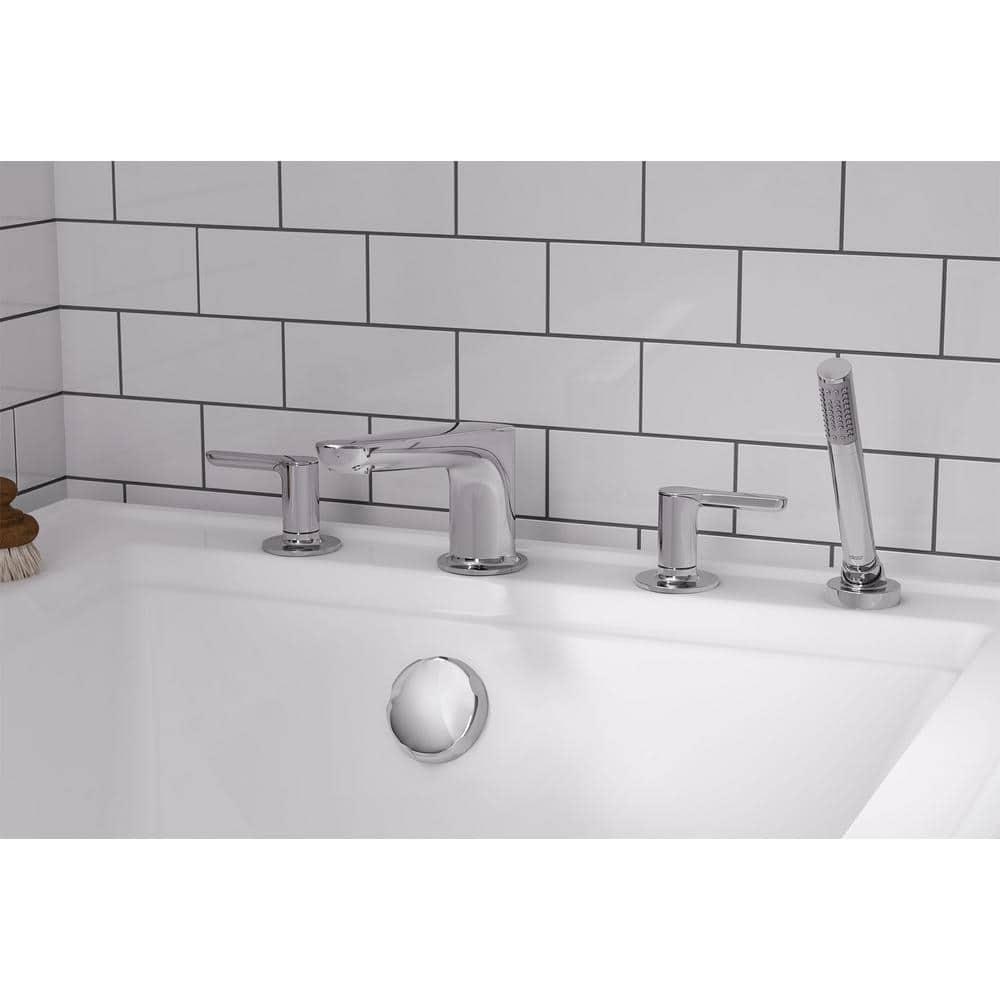 American Standard Studio S 2-Handle Deck-Mount Roman Tub Faucet for Flash Rough-in Valve with Hand Shower in Polished Chrome