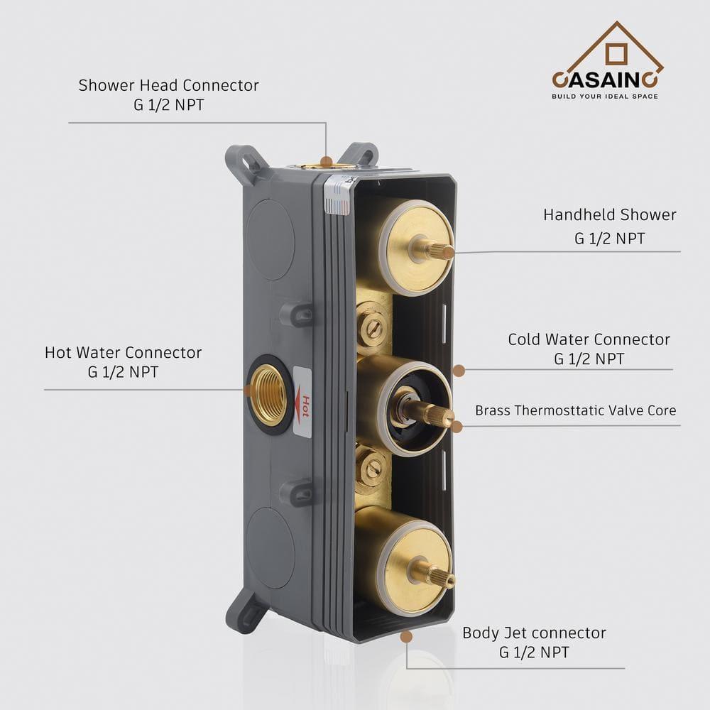 CASAINC M6001-A-12-BG Revitalize 12 Inch Luxury Thermostatic Complete Shower System with Rough-in Valve