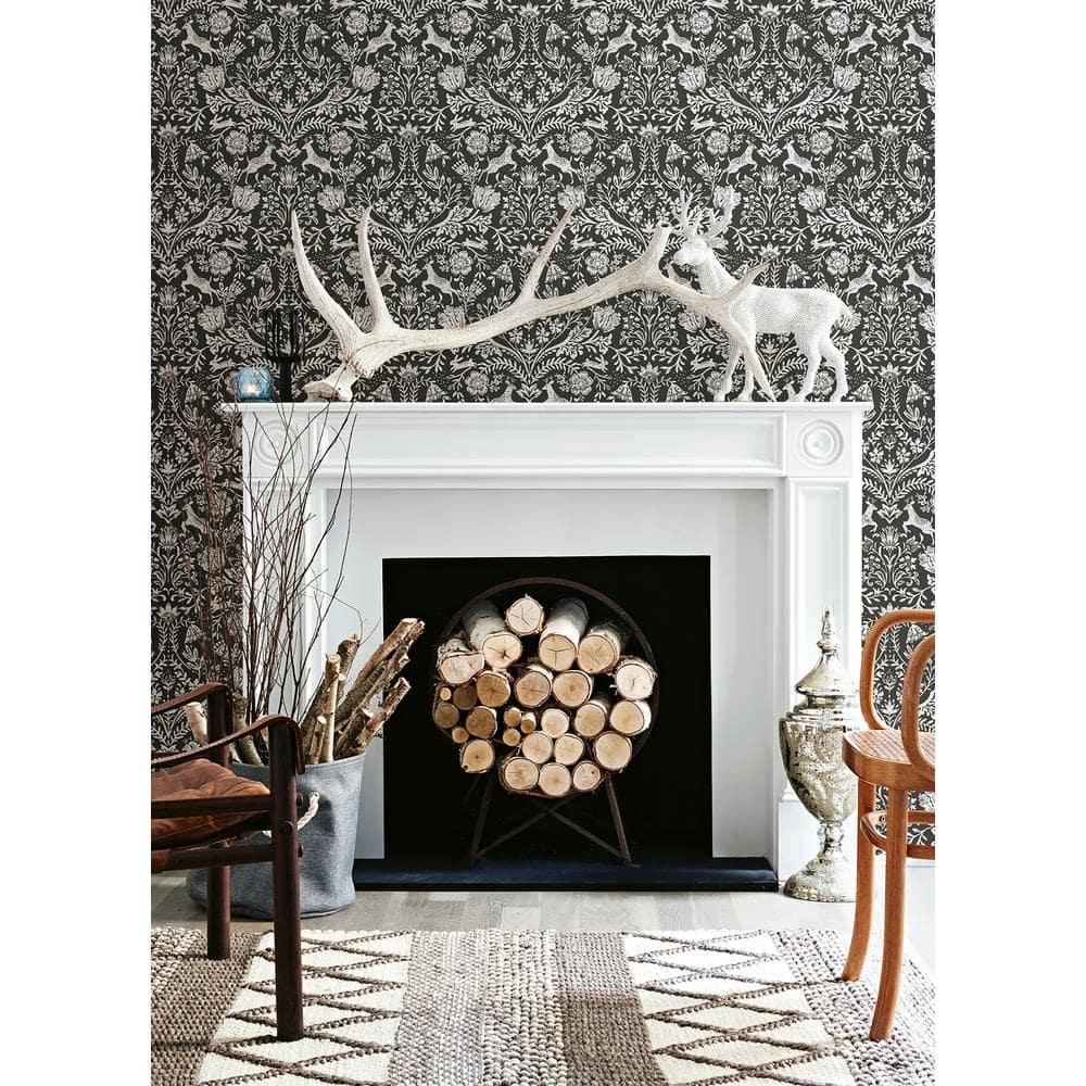Chesapeake Forest Dance Charcoal Damask Wallpaper