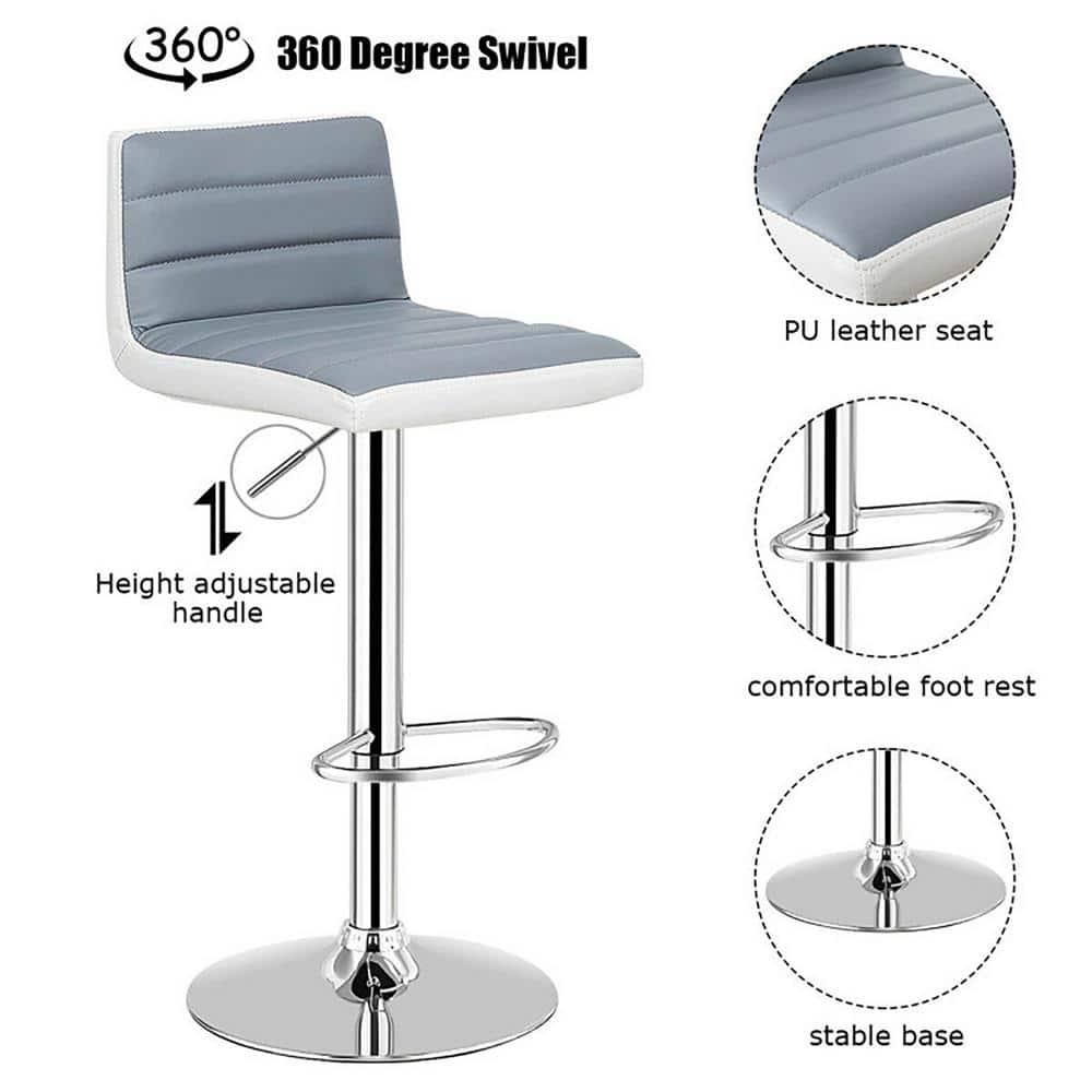 Costway Set of 2 Bar Stools Adjustable Barstool PU Leather Swivel Pub Chairs Armless