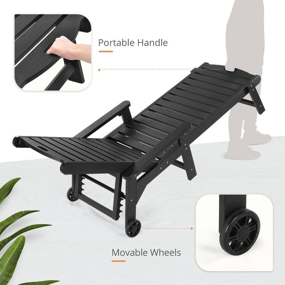 LUE BONA Outdoor Chaise Lounge Chairs Set of 4, 79'' Oversized HDPS Chaise Lounger, 5 Positions Adjustable Lounge Chairs, Pool Lounge Chair with Wheels for Poolside, 3 Year Warranty, Black