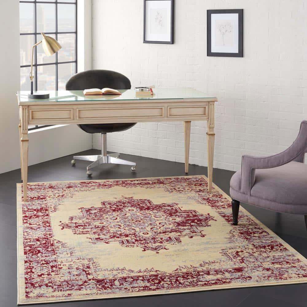 Nourison Grafix Persian Cream/Red 5'3" x 7'3" Area Rug, (5x7)