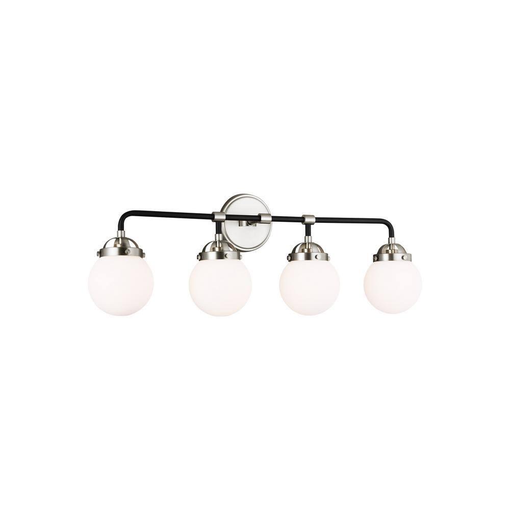 Midnight Black and Brushed Nickel 4-Light Vanity with Etched Glass