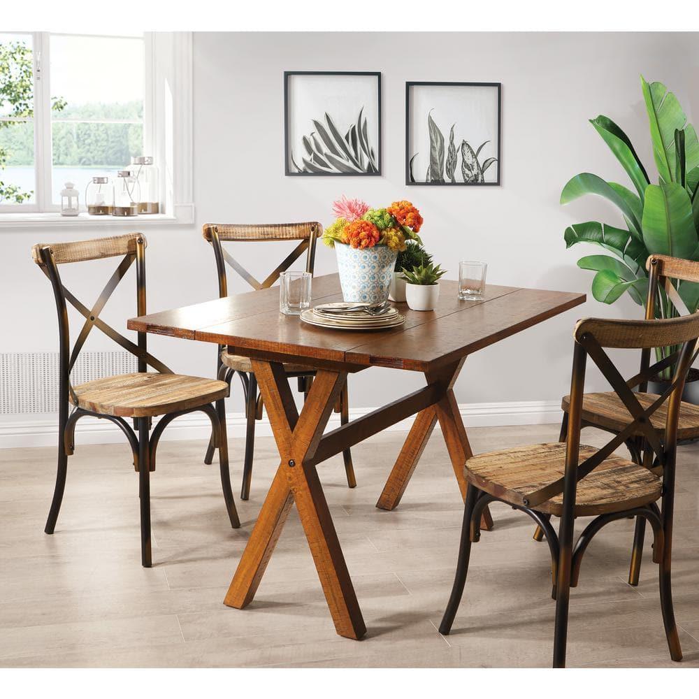 OSP Home Furnishings McKayla Flip Top Table in Distressed Brown Finish