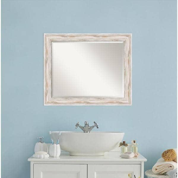 33" x 27" Alexandria White Wash Framed Wall Mirror - Amanti Art: Beveled, No Assembly Required