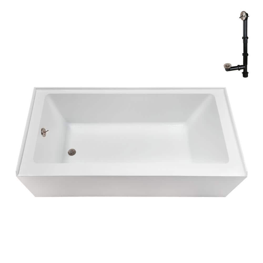 Streamline Bath Streamline 60 in. x 32 in. Acrylic Left-Hand Drain Alcove Bathtub in Glossy White With External Drain NAL-5560-BNK