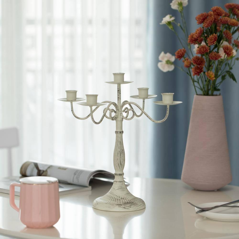 Antique 12 Distressed 5 Arm Metal Candelabra for Dining Room, Entryway, Kitchen and Vanity
