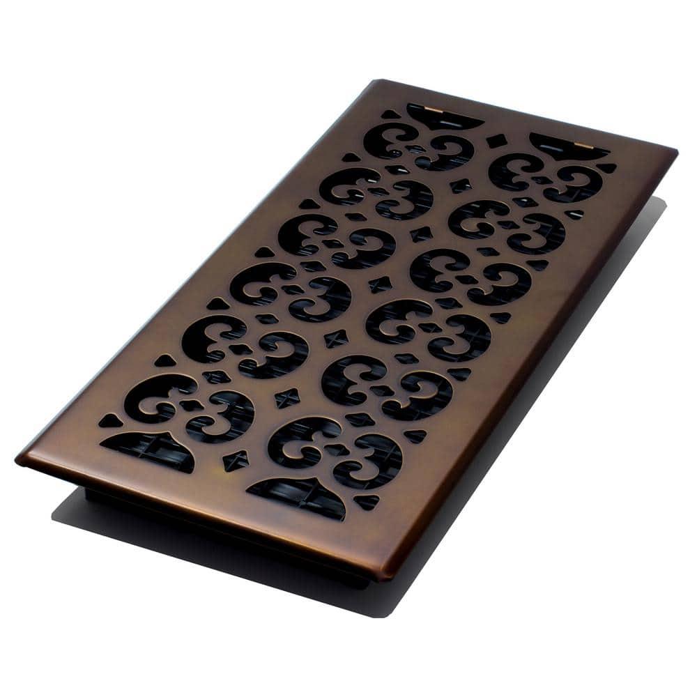 6 in. x 14 in. Scroll Rub Bronze Floor Register
