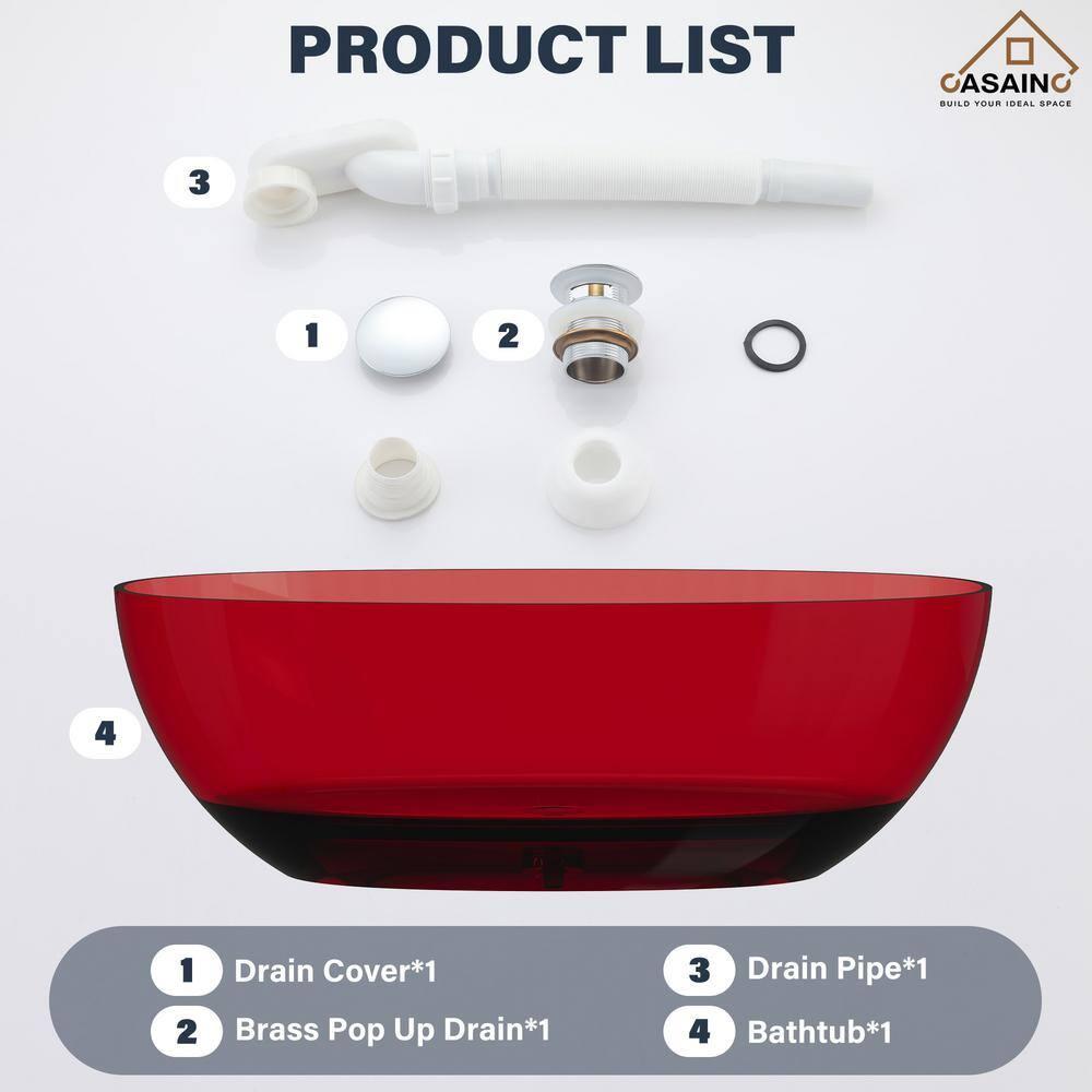 67'' x 30'' Runway Semi Transparent Resin Freestanding Soaking Bathtub