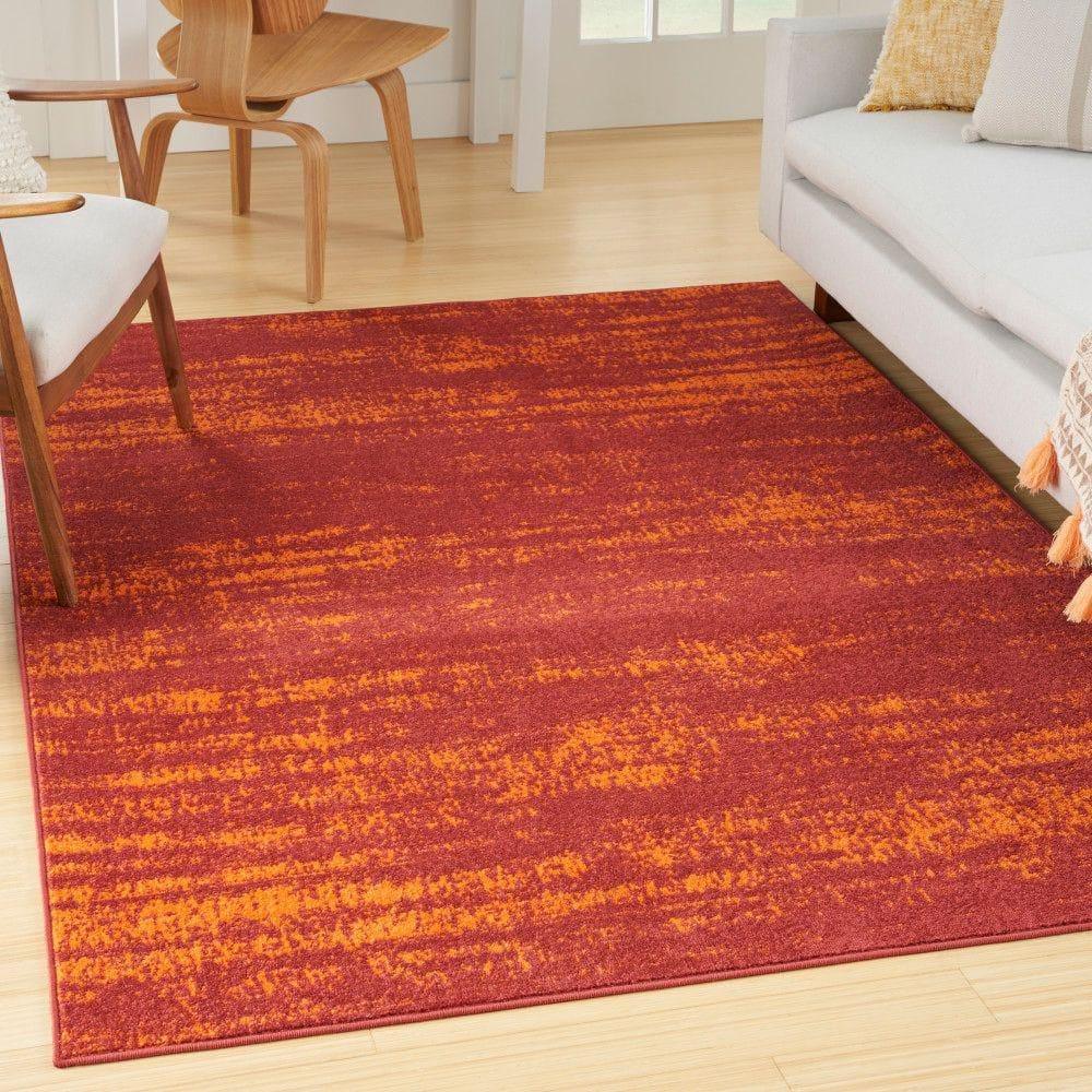 Nourison Essentials Abstract Low Pile Indoor Outdoor Area Rug 6' x 9' Red