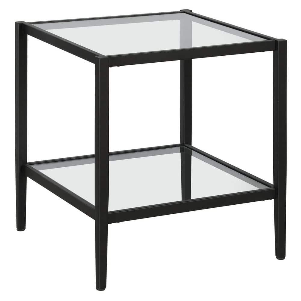 Evelyn&Zoe Hera 20" Wide Square Side Table with Glass Shelf, Blackened Bronze