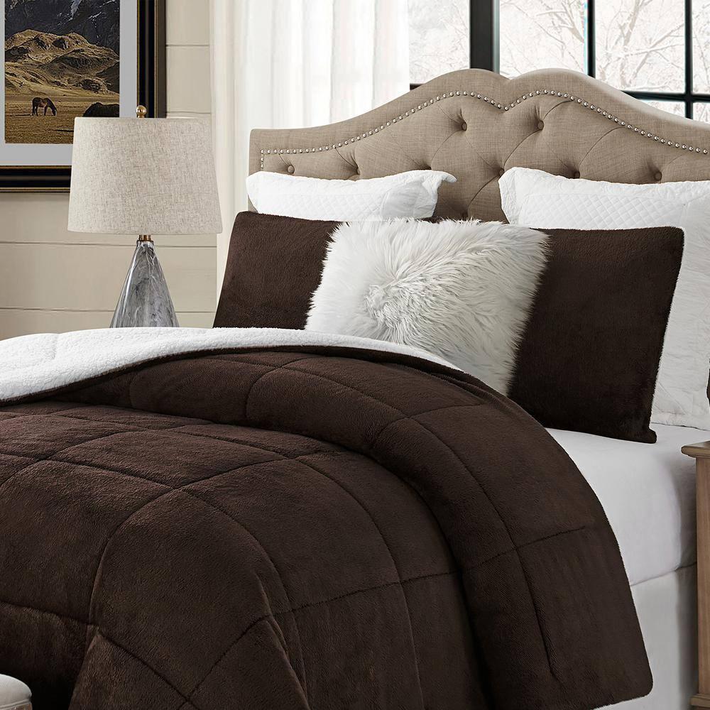 Swift Home Ultra Plush Reversible Faux Fur and Sherpa 3-Piece Comforter Set