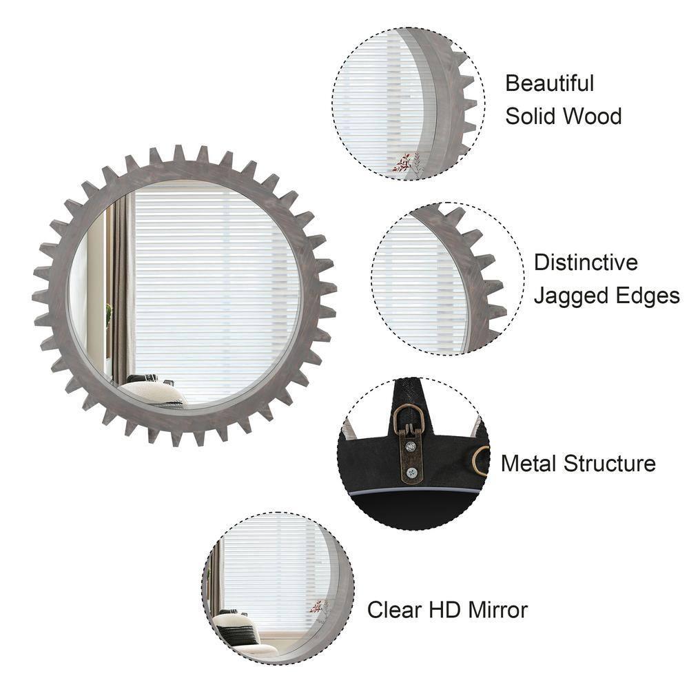 17 Stories Vintage 34'' X 34'' Wood Round Hanging Gear Shape Heavy Decorative Mirror For Bathroom Living Room Entryway Or Put Together To Your Liking
