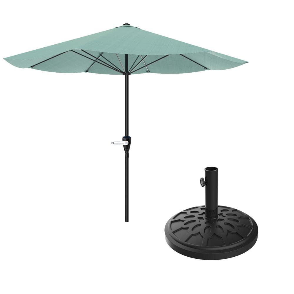 Pure Garden 9-ft Steel Green No-tilt Market Patio Umbrella with Base