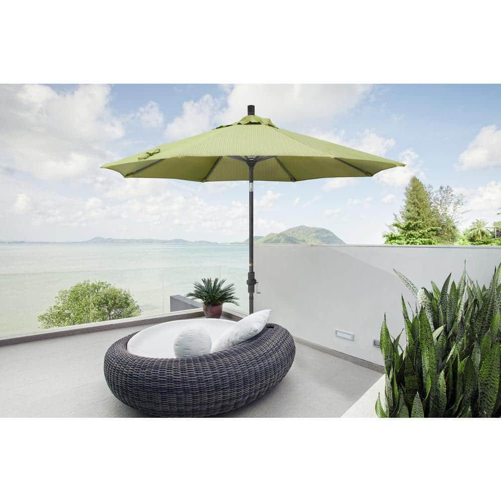 California Umbrella 9' Round Aluminum Patio Umbrella, Crank Lift, Collar Tilt, White Pole, Natural
