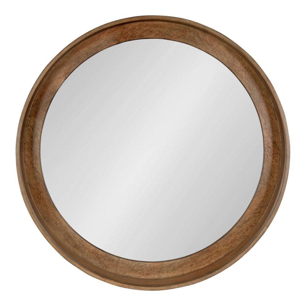 Kate and Laurel  Basking Wall Mirror with Shelf Walnut 30" Diameter