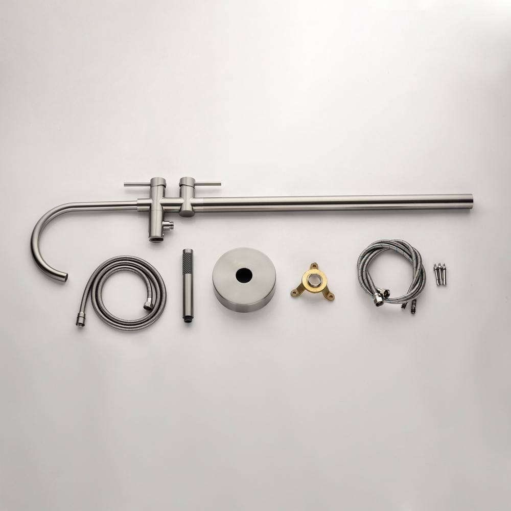 Double Handle Floor Mounted Freestanding Tub Filler With Handshower