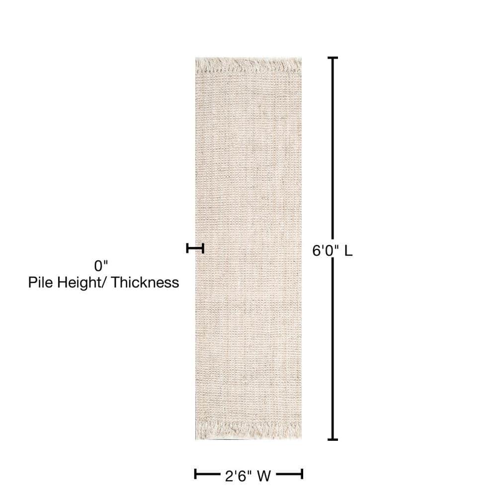 Nuloom 2x6 Daniela Jute Tassel Hand Woven Indoor Area Rug, Off White, Solid Chunky Farmhouse Design, Natural Fiber BedroomLiving Room