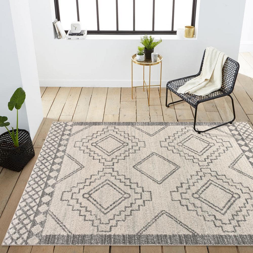 JONATHAN Y Amir Moroccan Beni Souk Cream/Gray 8 ft. x 10 ft. Area Rug