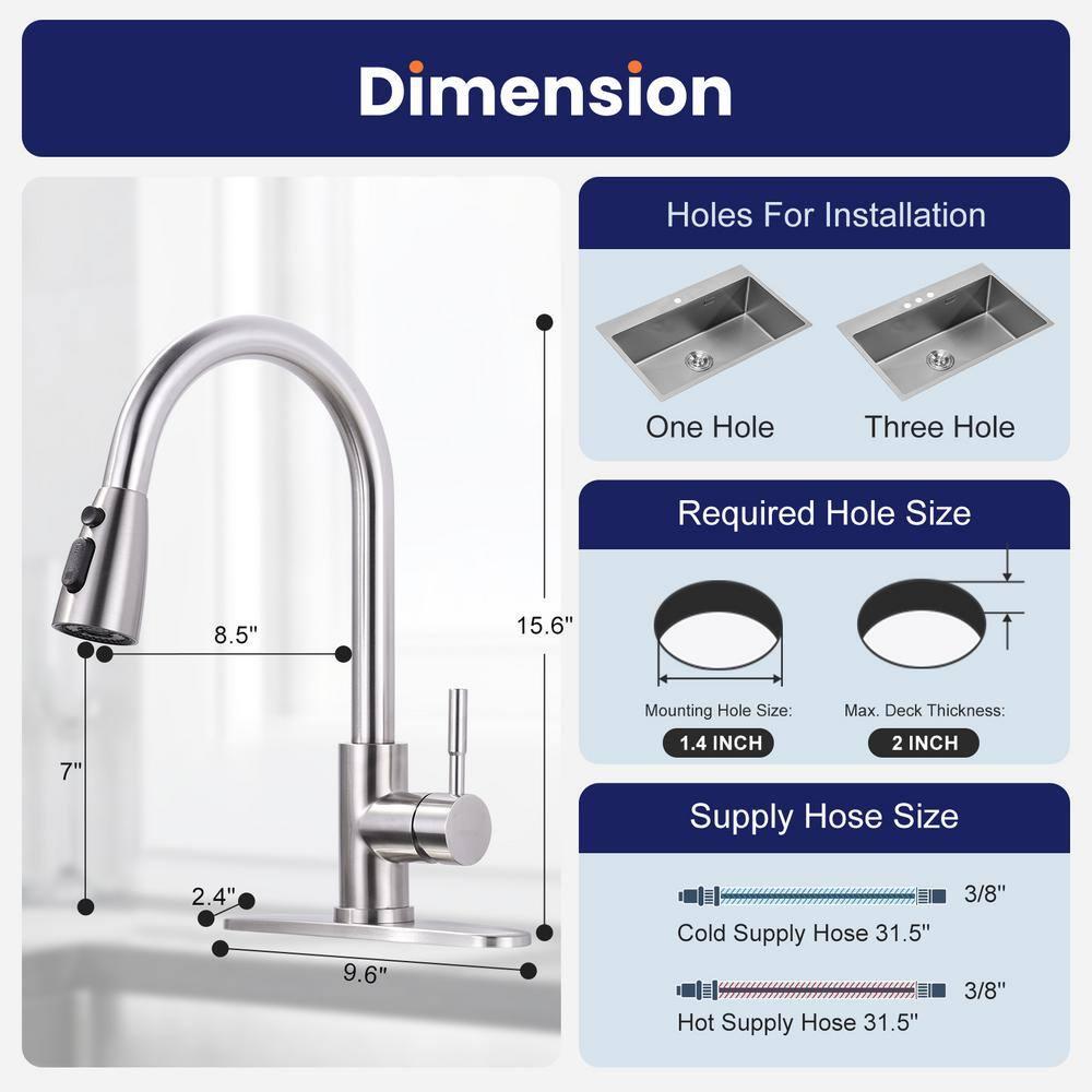 ARCORA Stainless SteelSingle Handle Pull-Down Sprayer Kitchen Faucet Set with Touchless Sensor