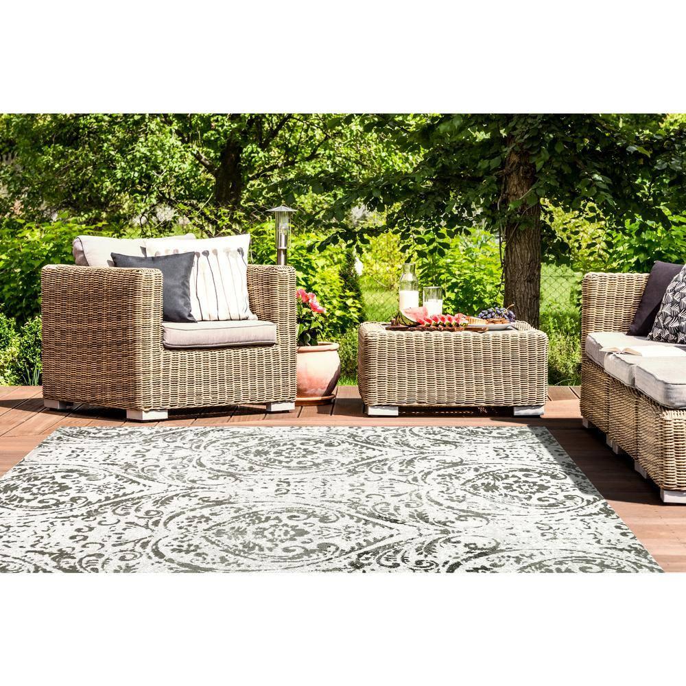 Nicole Miller New York Patio Sofia Juniper Paisley Indoor/Outdoor Area Rug, Ivory/Blue