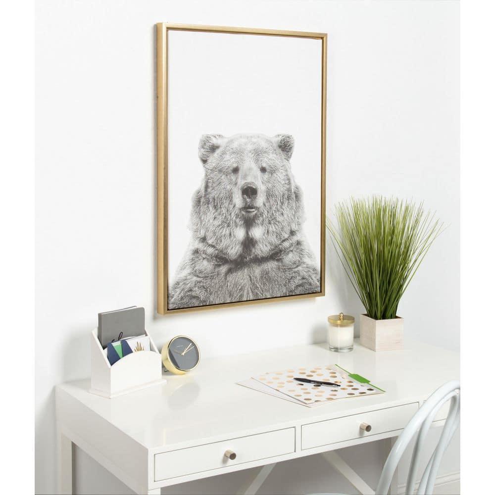 23" x 33" Sylvie Bear Framed Canvas by Simon Te Tai Gold - Kate & Laurel All Things Decor: Modern Animal Wall Art, Plastic Frame