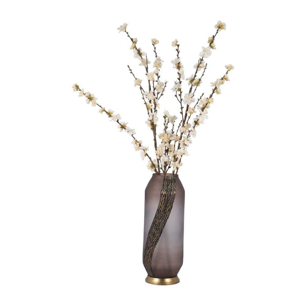 15 in. Pink Glass Cylinder Metallic Detail Decorative Vase