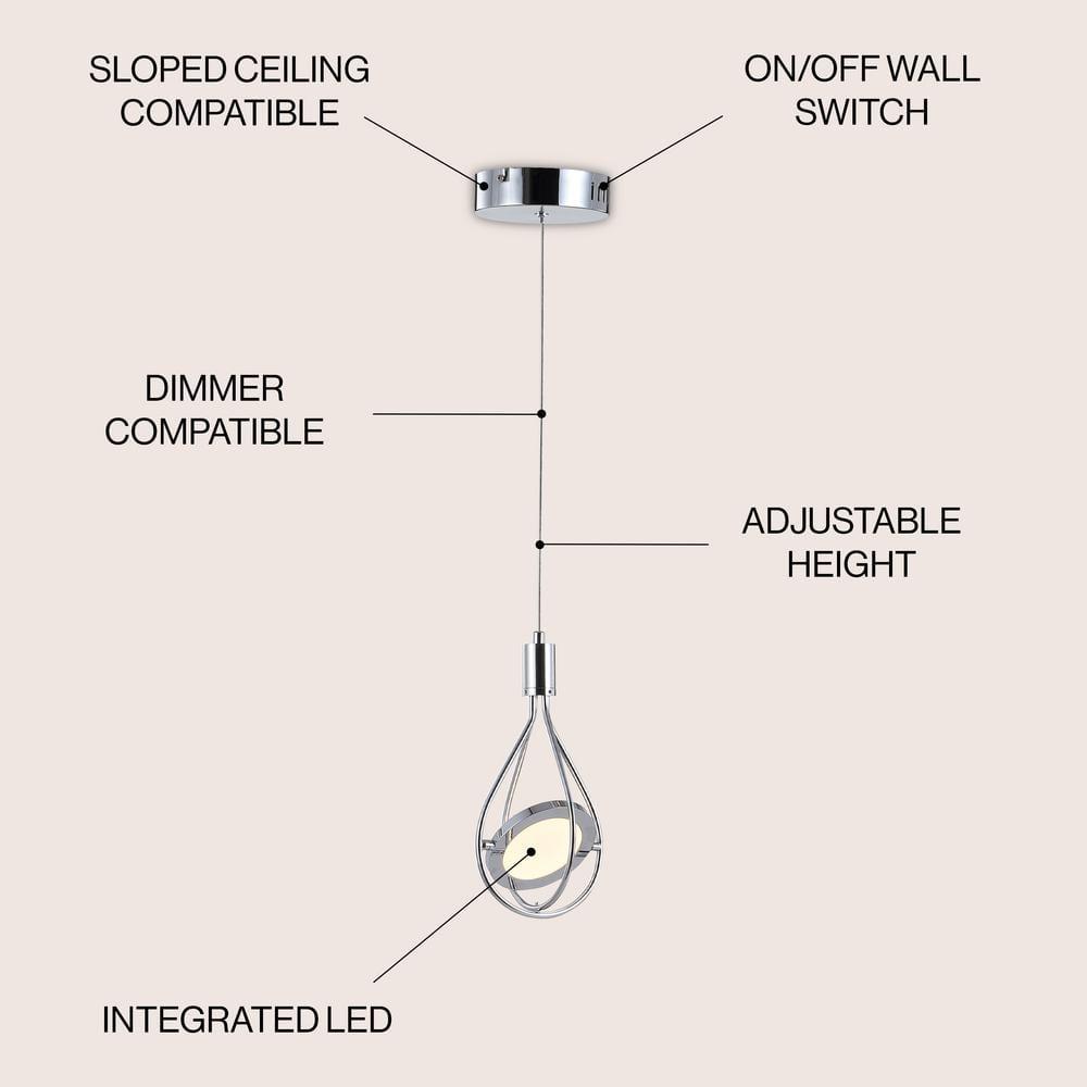 Orion 5.5" Adjustable Modern Integrated 1-Light Cluster LED Metal Pendant, Chrome