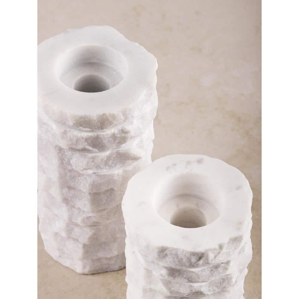 Flores Marble Taper Candle Holder, Set of 2