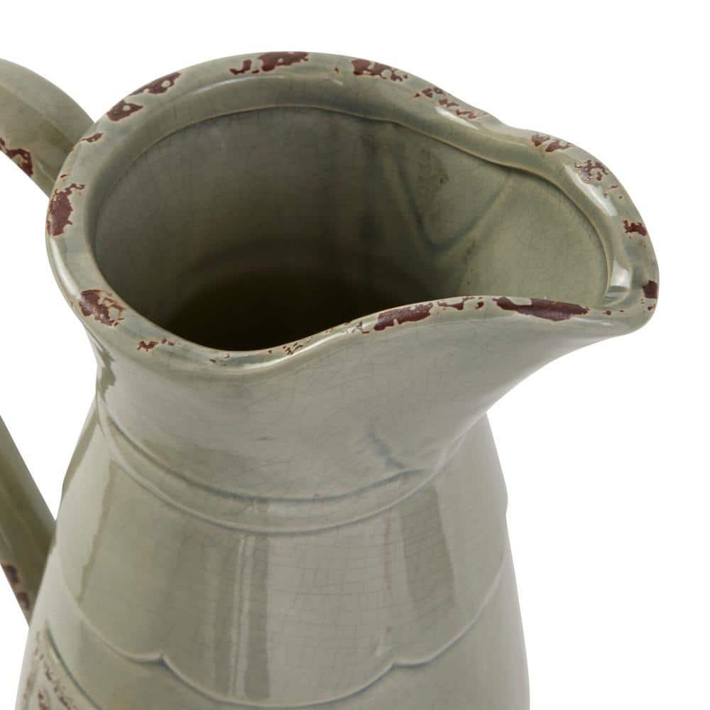 DecMode 10"W, 13"H Porcelain Farmhouse Decorative Jar, Grey, 1 - Piece